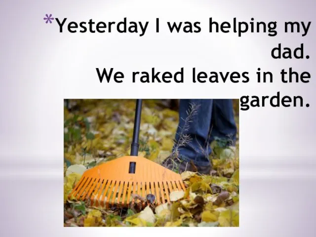 Yesterday I was helping my dad. We raked leaves in the garden.