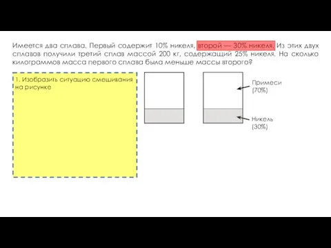 Имеется два сплава. Первый содержит 10% никеля, второй — 30%