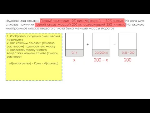 Имеется два сплава. Первый содержит 10% никеля, второй — 30%