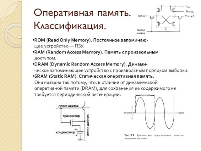 Оперативная память. Классификация. ROM (Read Only Memory). Постоянное запоминаю- щее устройство — ПЗУ.