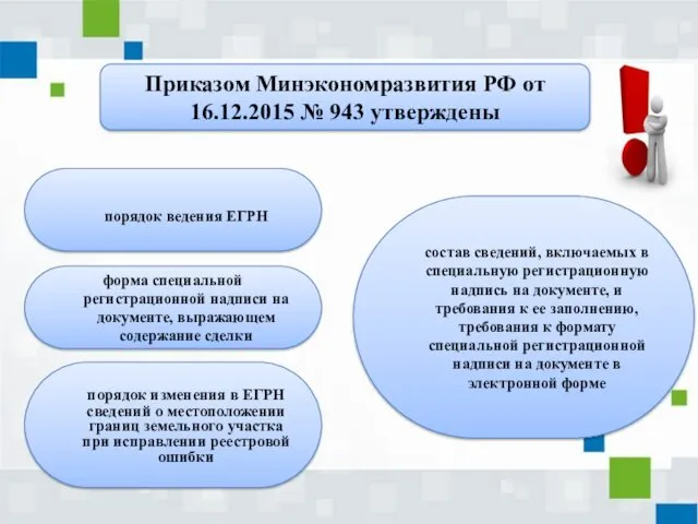 Приказом Минэкономразвития РФ от 16.12.2015 № 943 утверждены порядок ведения ЕГРН форма специальной