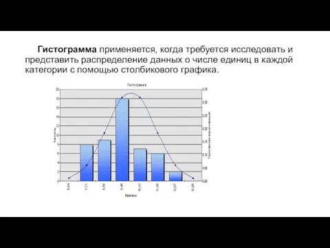 Гистограмма применяется, когда требуется исследовать и пред­ставить распределение данных о