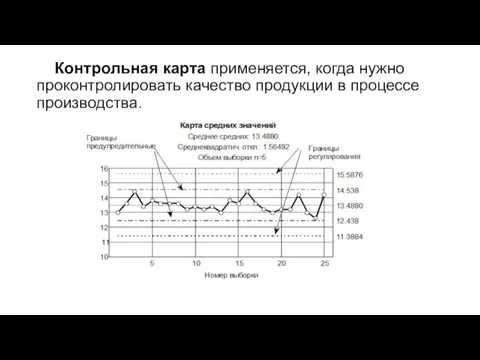 Контрольная карта применяется, когда нужно проконтролировать качество продукции в процессе производства.