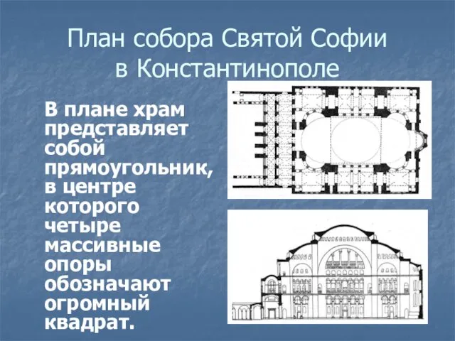 План собора Святой Софии в Константинополе В плане храм представляет