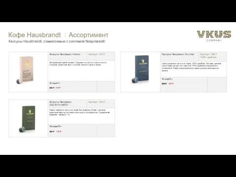 Кофе Hausbrandt l Ассортимент Капсулы Hausbrandt, совместимые с системой Nespresso®