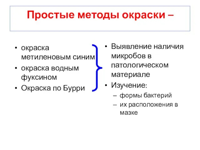 Простые методы окраски – используется один краситель окраска метиленовым синим