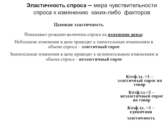 Эластичность спроса – мера чувствительности спроса к изменению каких-либо факторов