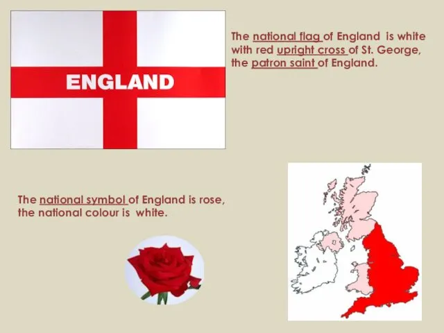 The national flag of England is white with red upright