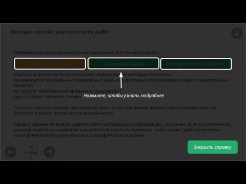 Методы оценки длительности работ Наиболее распространены три метода оценки длительности