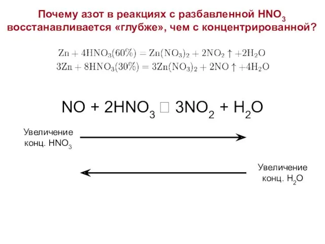 Почему азот в реакциях с разбавленной HNO3 восстанавливается «глубже», чем