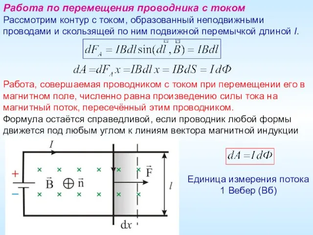 Работа по перемещения проводника с током Рассмотрим контур с током,