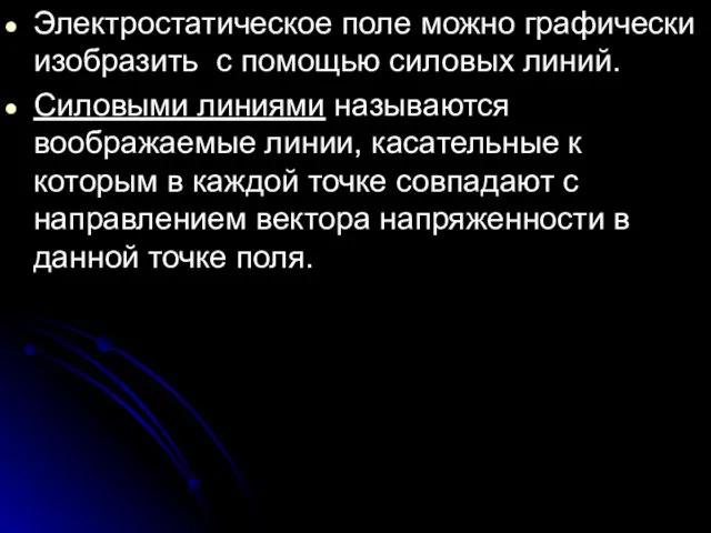 Электростатическое поле можно графически изобразить с помощью силовых линий. Силовыми