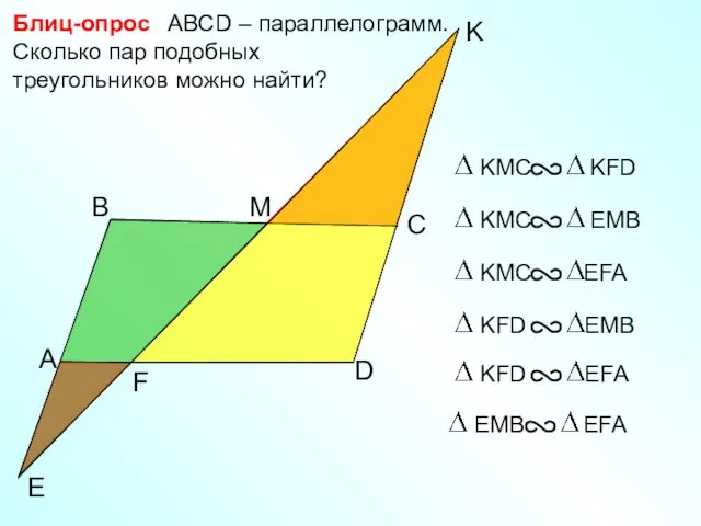 E B M АВСD – параллелограмм. Сколько пар подобных треугольников