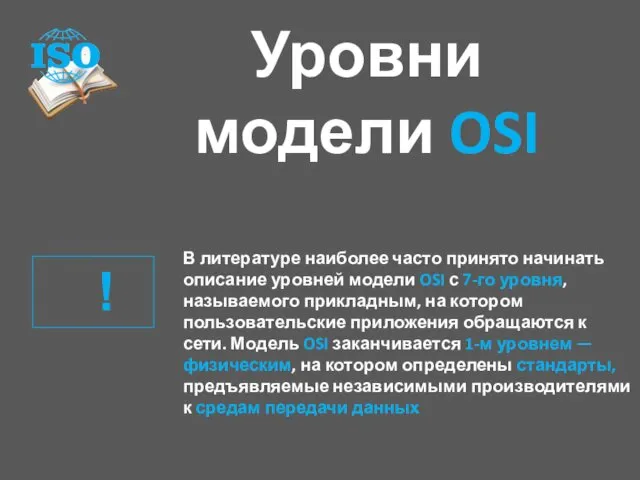 Уровни модели OSI В литературе наиболее часто принято начинать описание