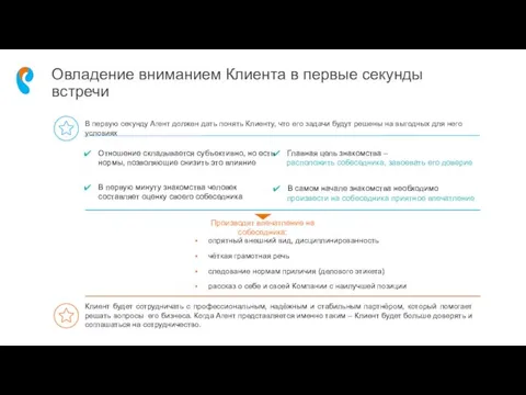 Овладение вниманием Клиента в первые секунды встречи В первую минуту