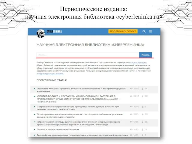 Периодические издания: научная электронная библиотека «cyberleninka.ru»