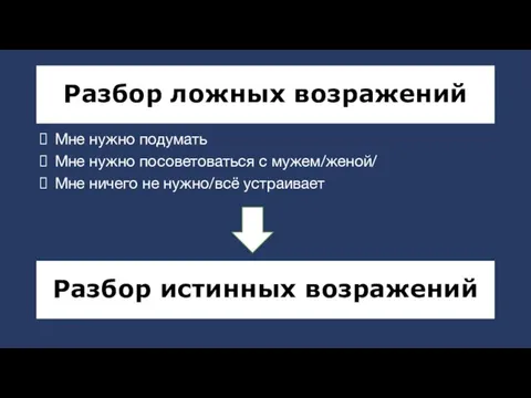 Разбор ложных возражений Мне нужно подумать Мне нужно посоветоваться с