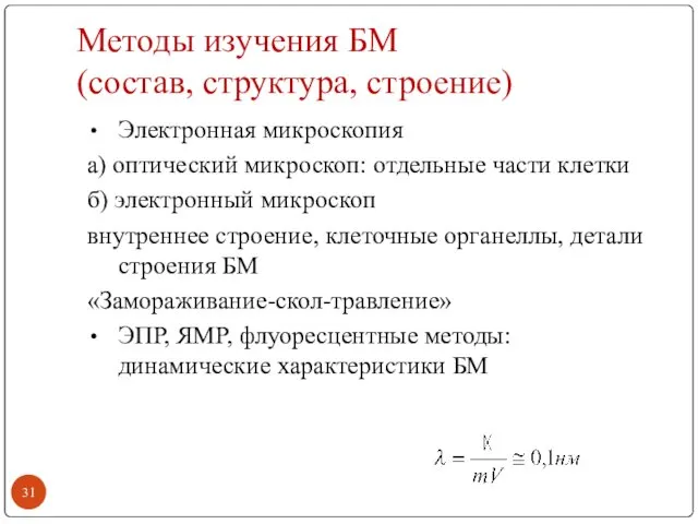 Методы изучения БМ (состав, структура, строение) Электронная микроскопия а) оптический