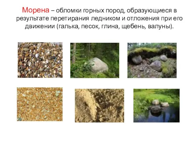 Морена – обломки горных пород, образующиеся в результате перетирания ледником