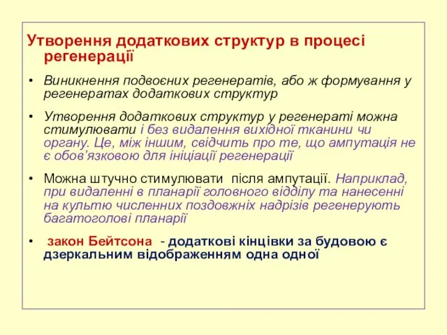 Утворення додаткових структур в процесі регенерації Виникнення подвоєних регенератів, або