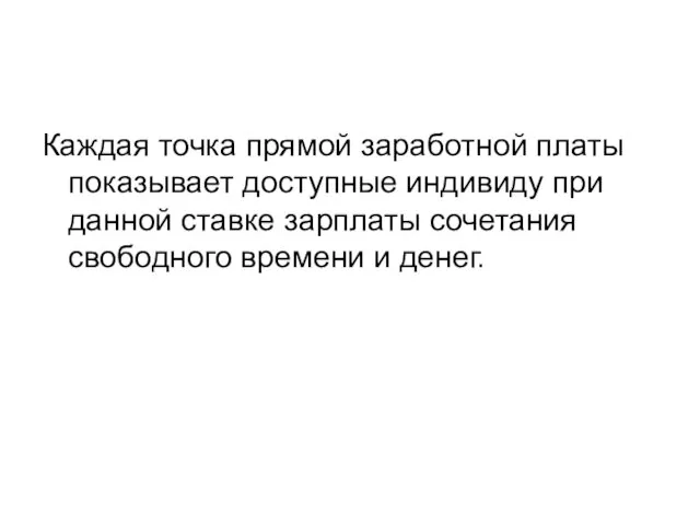 Каждая точка прямой заработной платы показывает доступные индивиду при данной