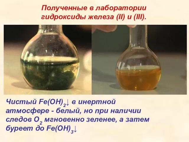 Полученные в лаборатории гидроксиды железа (II) и (III). Чистый Fe(OH)2↓