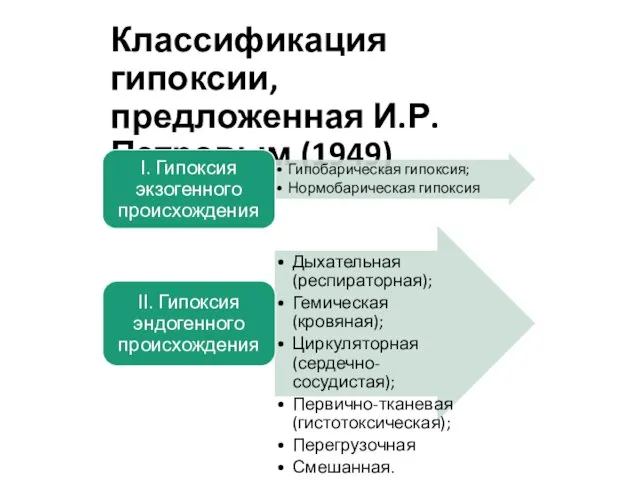 Классификация гипоксии, предложенная И.Р.Петровым (1949)