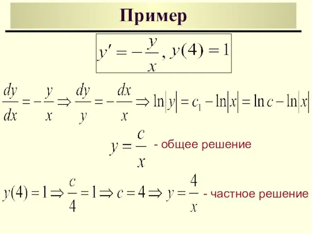 Пример - общее решение - частное решение