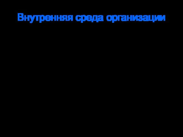 Внутренняя среда организации Сотрудники, их потенциал, квалификация, интересы Организация управления