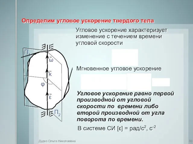 Угловое ускорение характеризует изменение с течением времени угловой скорости Определим