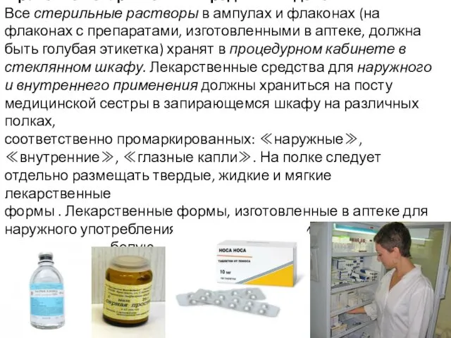 Хранение лекарственных средств в отделении Все стерильные растворы в ампулах