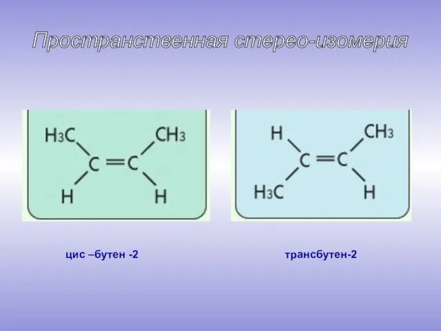цис –бутен -2 трансбутен-2 Пространственная стерео-изомерия