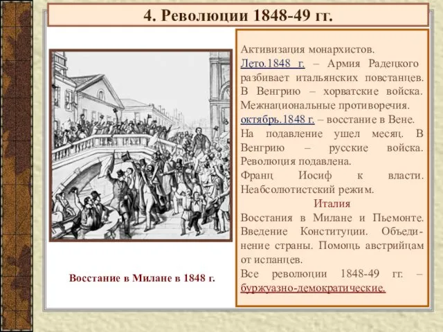 4. Революции 1848-49 гг. Активизация монархистов. Лето.1848 г. – Армия