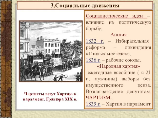 3.Социальные движения Социалистические идеи – влияние на политическую борьбу. Англия