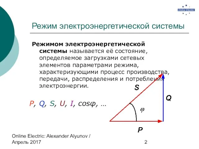 Online Electric: Alexander Alyunov / Апрель 2017 Режим электроэнергетической системы