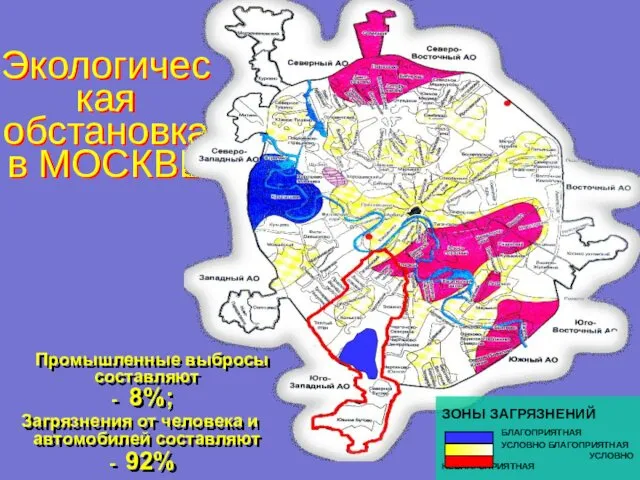 Экологическая обстановка в МОСКВЕ Промышленные выбросы составляют - 8%; Загрязнения