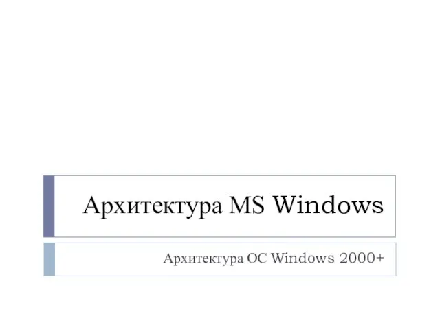 Архитектура MS Windows Архитектура ОС Windows 2000+