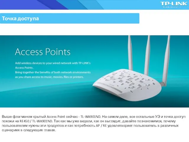 Точка доступа Выше флагманом крытый Access Point сейчас - TL-WA901ND.