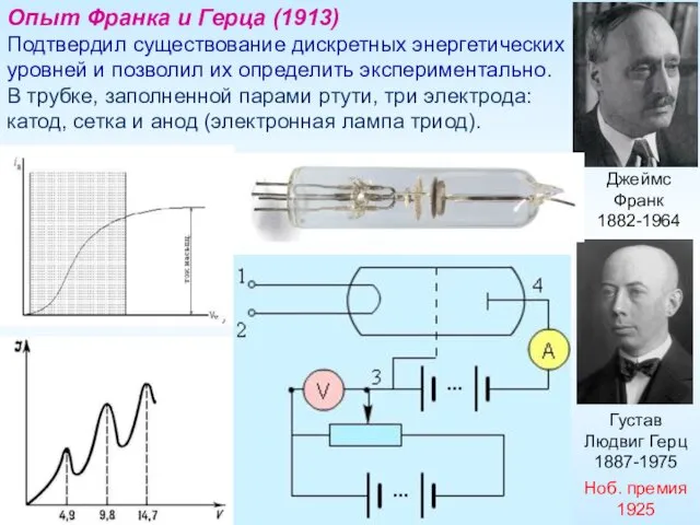 Джеймс Франк 1882-1964 Опыт Франка и Герца (1913) Подтвердил существование