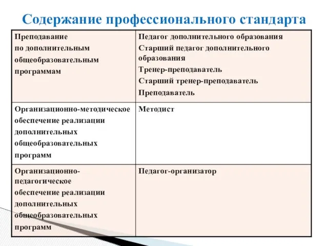 Содержание профессионального стандарта