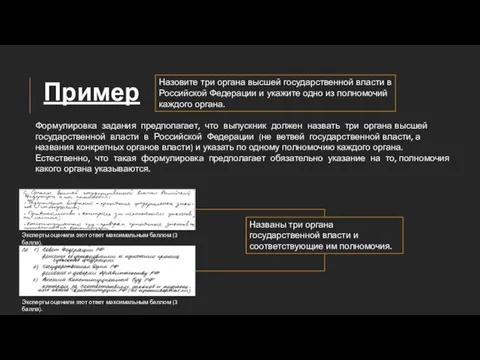 Пример Назовите три органа высшей государственной власти в Российской Федерации