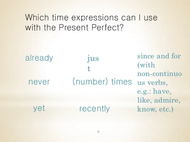 Which time expressions can I use with the Present Perfect?