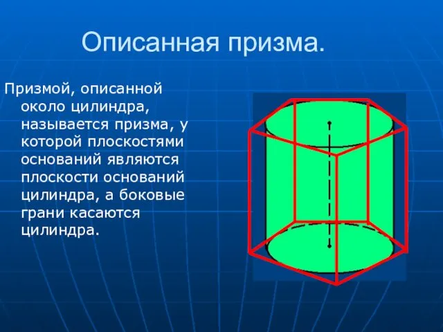 Описанная призма. Призмой, описанной около цилиндра, называется призма, у которой