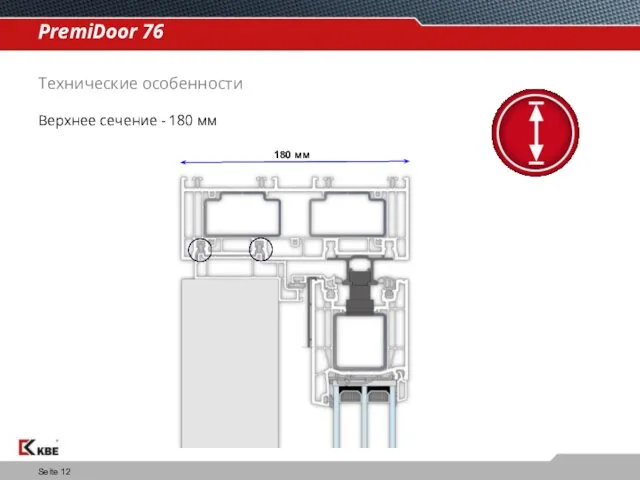 Seite PremiDoor 76 Верхнее сечение - 180 мм Технические особенности 180 мм