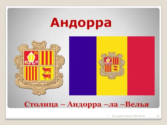 Андорра * Богуцкая Елена.СОШ №10. Столица – Андорра –ла –Велья