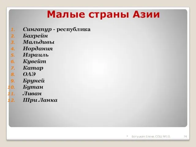 Малые страны Азии Сингапур - республика Бахрейн Мальдивы Иордания Израиль