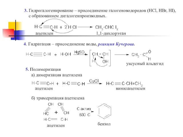 3. Гидрогалогенирование – присоединение галогеноводородов (НCl, HBr, HI), с образованием