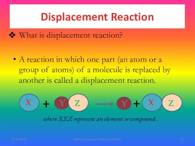 What is displacement reaction? A reaction in which one part