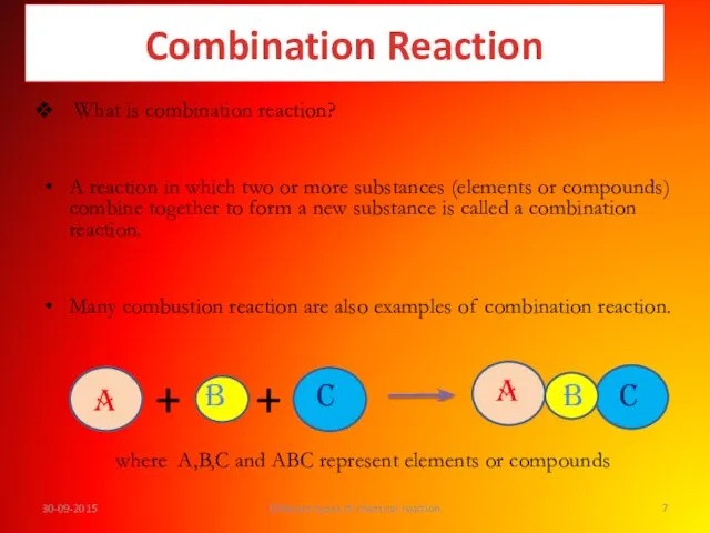 What is combination reaction? A reaction in which two or