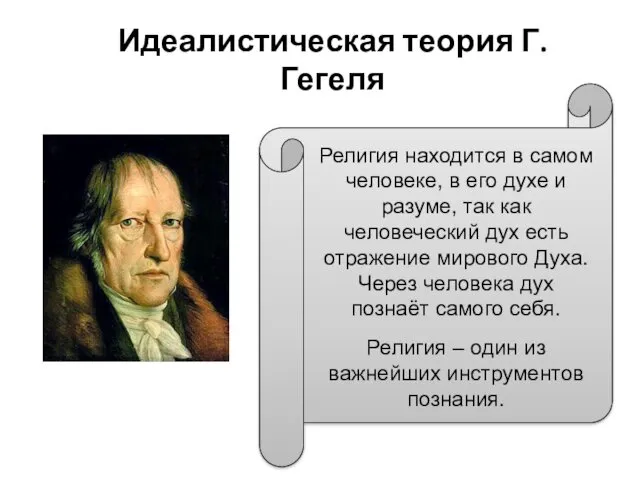 Идеалистическая теория Г.Гегеля Религия находится в самом человеке, в его